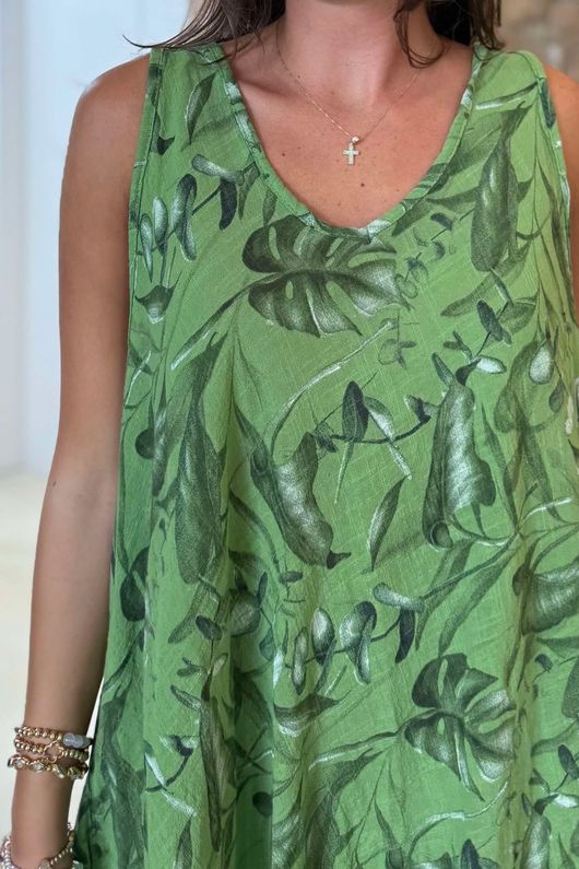 Made in Italy Tiki Pure Cotton Midi Dress Plant /25 =